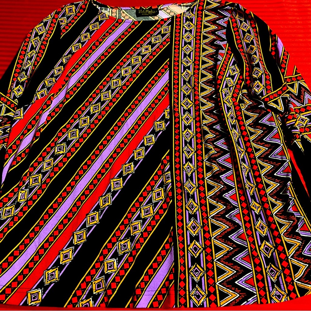 Pre-Owned Multicolor Bob Mackie Wearable Art Geometric 3/4 Sleeve Tunic Top